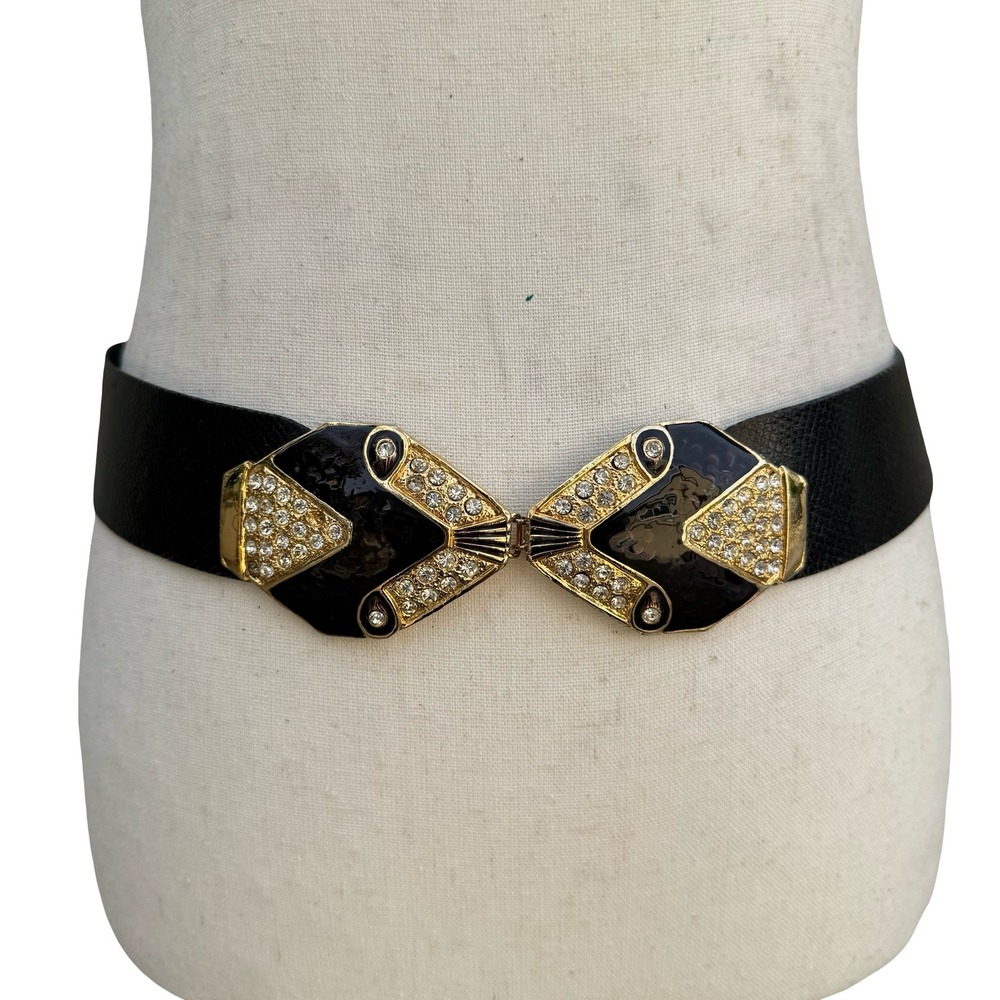 Puruti Vintage 90s Art Deco Glam Retro Rhinestone Enamel Statement Waist Belt